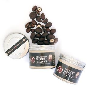 Askinosie chocolate covered cherries and hazelnuts.